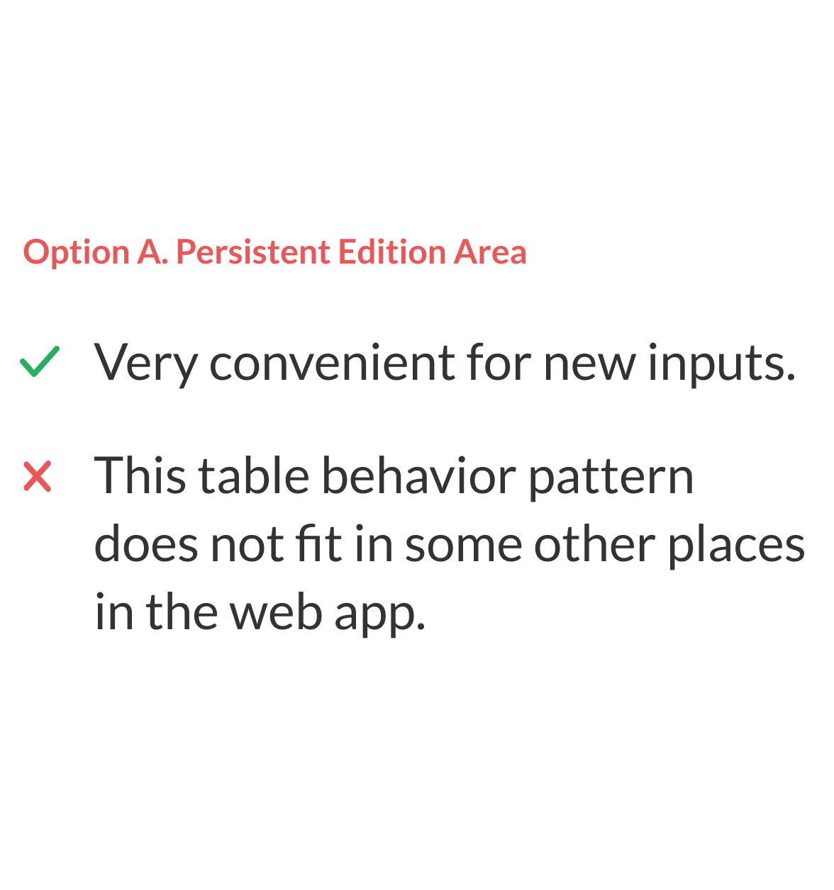 The pros and cons of the option 1